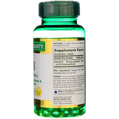 Nature's Bounty Vitamin D, Immune Support, 2000 IU, Softgels, 350 Ct