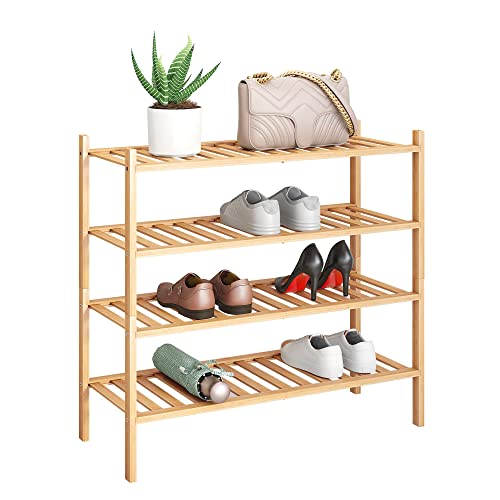 BMOSU 2-Tier Bamboo Shoe Rack Premium Stackable Shoe Shelf Storage Organizer for Hallway Closet Living Room Entryway Organizer (Natural Bamboo)