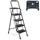 HBTower 3 Step Ladder, Folding Step Stool with Wide Anti-Slip Pedal, 500lbs Sturdy Steel Ladder, Convenient Handgrip, Lightweight, Portable Steel Step Stool, Black