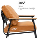 GYI Brown Leather Accent Chair Set of 2, 23.6'' Wide Armchair Set of 2, Industrial Black Metal Frame Accent Chairs with Wood Arms, Mid-Century Modern Comfy Sofa Chair for Living Room, Bedroom