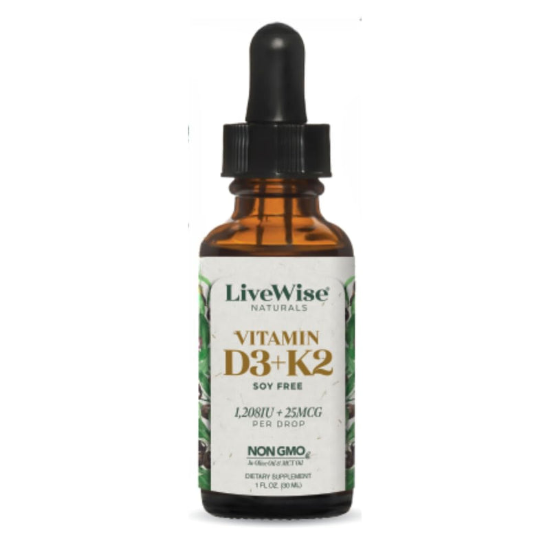 Vitamin D3 with K2 Liquid Drops, All Natural, Non-GMO, 1208iu D3 and 25mcg K2 (mk7) per Serving, Support Your Bones, Immune System and Energy Levels, with or Without Peppermint Oil