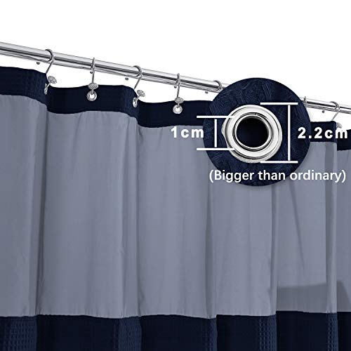 Hotel Style Cotton Shower Curtain with Snap-in Fabric Liner, Mesh Window Top, Honeycomb Waffle Weave Cotton Blend Fabric, Washable, White, 72x72 Inches