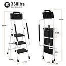 HBTower 3 Step Ladder, Folding Step Stool with Wide Anti-Slip Pedal, 500lbs Sturdy Steel Ladder, Convenient Handgrip, Lightweight, Portable Steel Step Stool, Black