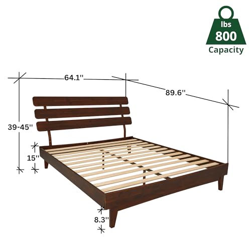 Bme Caden 15" Bed Frame with Adjustable Headboard - Mid Century, Retro Style with Acacia Wood - No Box Spring Needed - Wood Slat Support - Easy Assembly (Caramel, King (U.S. Standard))