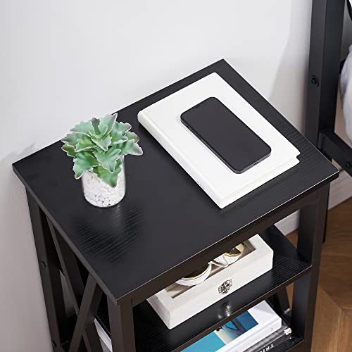 VECELO Modern Versatile Nightstands X-Design Side End Table Night Stand Storage Shelf with Bin Drawer for Living Room Bedroom, Set of 2 (Brown)