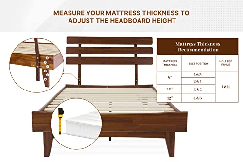 Bme Caden 15" Bed Frame with Adjustable Headboard - Mid Century, Retro Style with Acacia Wood - No Box Spring Needed - Wood Slat Support - Easy Assembly (Caramel, King (U.S. Standard))