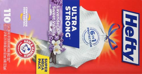 Hefty Ultra Strong 13 Gallon Trash Bags, Tall Kitchen Trash Bags 13 Gallon Size, Drawstring Closure, Continuous Odor Control, White, Clean Burst Scent, 110 Bags