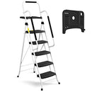 HBTower 3 Step Ladder, Folding Step Stool with Wide Anti-Slip Pedal, 500lbs Sturdy Steel Ladder, Convenient Handgrip, Lightweight, Portable Steel Step Stool, Black