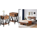 VECELO Modern Versatile Nightstands X-Design Side End Table Night Stand Storage Shelf with Bin Drawer for Living Room Bedroom, Set of 2 (Brown)