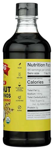 Bragg Organic Coconut Aminos – 16oz, Soy-Free Alternative, Gluten-Free, Dark & Rich Flavor for Cooking – Vegan, No Salt Added, Packed with Amino Acids – Plant-Based Seasoning & Marinade