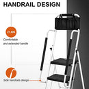 HBTower 3 Step Ladder, Folding Step Stool with Wide Anti-Slip Pedal, 500lbs Sturdy Steel Ladder, Convenient Handgrip, Lightweight, Portable Steel Step Stool, Black