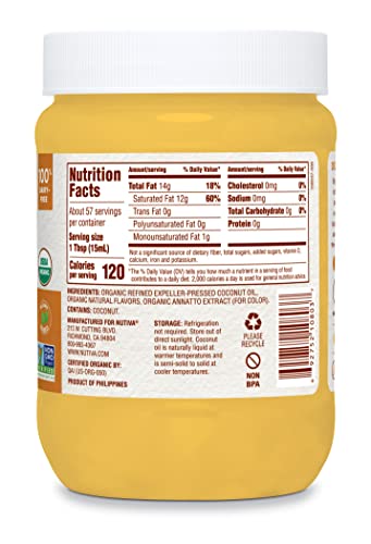 Nutiva Organic Coconut Oil with Non-Dairy Butter Flavor, 29 Fl. Oz. USDA Organic, Non-GMO, Whole 30 Approved, Vegan & Gluten-Free, Plant-Based Replacement for Butter