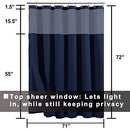 Hotel Style Cotton Shower Curtain with Snap-in Fabric Liner, Mesh Window Top, Honeycomb Waffle Weave Cotton Blend Fabric, Washable, White, 72x72 Inches