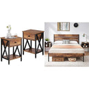VECELO Modern Versatile Nightstands X-Design Side End Table Night Stand Storage Shelf with Bin Drawer for Living Room Bedroom, Set of 2 (Brown)