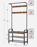 VASAGLE Coat Rack, Hall Tree with Shoe Bench for Entryway, Entryway Bench with Coat Rack, 4-in-1, with 9 Removable Hooks, a Hanging Rod, 13.3 x 28.3 x 72.1 Inches, Rustic Brown and Black UHSR40B