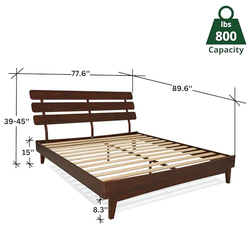 Bme Caden 15" Bed Frame with Adjustable Headboard - Mid Century, Retro Style with Acacia Wood - No Box Spring Needed - Wood Slat Support - Easy Assembly (Caramel, King (U.S. Standard))