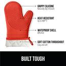 Gorilla Grip Heat and Slip Resistant Silicone Oven Mitts Set, Soft Cotton Lining, Waterproof, BPA-Free, Long Flexible Thick Gloves for Cooking, Kitchen Mitt Potholders, 12.5 in, Black
