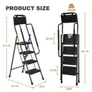 HBTower 3 Step Ladder, Folding Step Stool with Wide Anti-Slip Pedal, 500lbs Sturdy Steel Ladder, Convenient Handgrip, Lightweight, Portable Steel Step Stool, Black