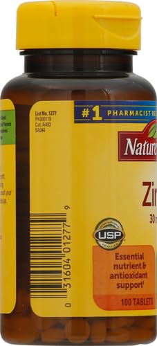 Nature Made Zinc 30 mg, Dietary Supplement for Immune Health and Antioxidant Support, 100 Tablets, 100 Day Supply