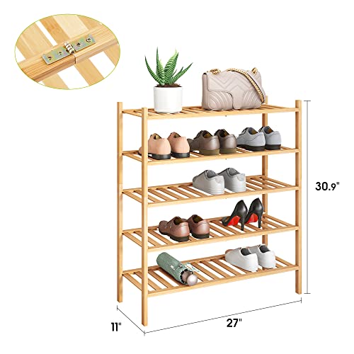 BMOSU 2-Tier Bamboo Shoe Rack Premium Stackable Shoe Shelf Storage Organizer for Hallway Closet Living Room Entryway Organizer (Natural Bamboo)