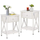 VECELO Modern Versatile Nightstands X-Design Side End Table Night Stand Storage Shelf with Bin Drawer for Living Room Bedroom, Set of 2 (Brown)