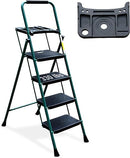 HBTower 3 Step Ladder, Folding Step Stool with Wide Anti-Slip Pedal, 500lbs Sturdy Steel Ladder, Convenient Handgrip, Lightweight, Portable Steel Step Stool, Black