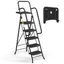 HBTower 3 Step Ladder, Folding Step Stool with Wide Anti-Slip Pedal, 500lbs Sturdy Steel Ladder, Convenient Handgrip, Lightweight, Portable Steel Step Stool, Black