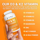 Dr. Berg D3 K2 Vitamin 5000 IU w/MCT Powder - Includes 50 mcg MK7 Vitamin K2, Purified Bile Salts, Zinc & Magnesium for Ultimate Absorption - K2 D3 Vitamin Supplement - 60 Capsules
