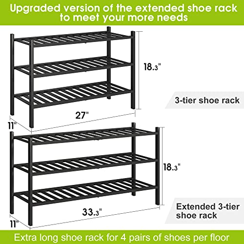 BMOSU 2-Tier Bamboo Shoe Rack Premium Stackable Shoe Shelf Storage Organizer for Hallway Closet Living Room Entryway Organizer (Natural Bamboo)