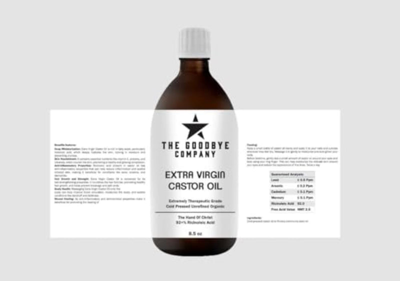 The Goodbye Company Organic Castor Oil – 100% Pure Extra Virgin, Cold-Pressed & Unrefined – Hexane-Free – Nourishing Oil for Healthy Skin, Hair Growth & Eyelashes (250mL)