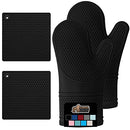 Gorilla Grip Heat and Slip Resistant Silicone Oven Mitts Set, Soft Cotton Lining, Waterproof, BPA-Free, Long Flexible Thick Gloves for Cooking, Kitchen Mitt Potholders, 12.5 in, Black