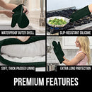 Gorilla Grip Heat and Slip Resistant Silicone Oven Mitts Set, Soft Cotton Lining, Waterproof, BPA-Free, Long Flexible Thick Gloves for Cooking, Kitchen Mitt Potholders, 12.5 in, Black