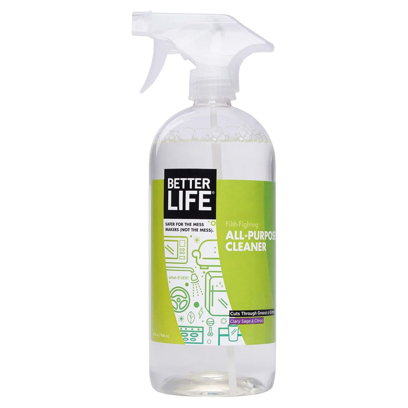 Better Life All Purpose Cleaner - Multipurpose Home and Kitchen Cleaning Spray for Glass, Countertops, Appliances, Upholstery & More - Multi-surface Spray Cleaner - 32oz Clary Sage & Citrus