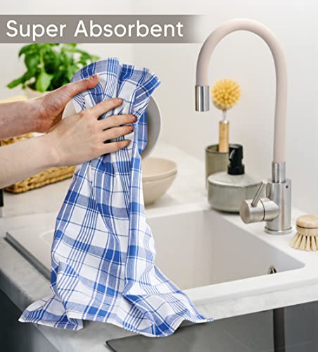 Utopia Towels Dish Towels, 15 x 25 Inches, 100% Ring Spun Cotton Super Absorbent Linen Kitchen Towels, Soft Reusable Cleaning Bar and Tea Towels Set (12 Pack, Blue)
