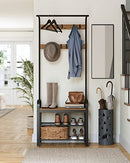 VASAGLE Coat Rack, Hall Tree with Shoe Bench for Entryway, Entryway Bench with Coat Rack, 4-in-1, with 9 Removable Hooks, a Hanging Rod, 13.3 x 28.3 x 72.1 Inches, Rustic Brown and Black UHSR40B