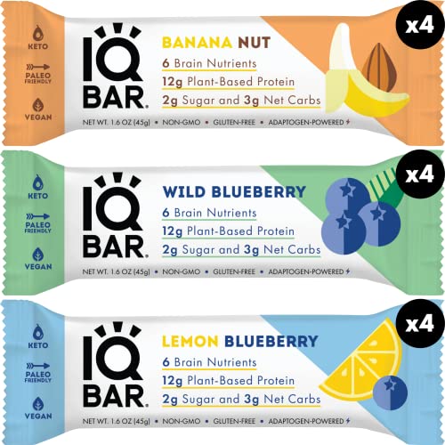 IQBAR Brain and Body Keto Protein Bars - Chocolate Lovers Variety Keto Bars - 12-Count Energy Bars - Low Carb Protein Bars - High Fiber Vegan Bars and Low Sugar Meal Replacement Bars - Vegan Snacks