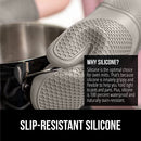 Gorilla Grip Heat and Slip Resistant Silicone Oven Mitts Set, Soft Cotton Lining, Waterproof, BPA-Free, Long Flexible Thick Gloves for Cooking, Kitchen Mitt Potholders, 12.5 in, Black