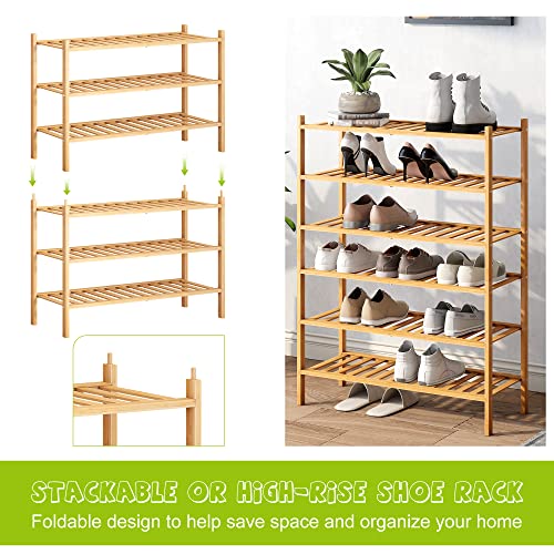 BMOSU 2-Tier Bamboo Shoe Rack Premium Stackable Shoe Shelf Storage Organizer for Hallway Closet Living Room Entryway Organizer (Natural Bamboo)