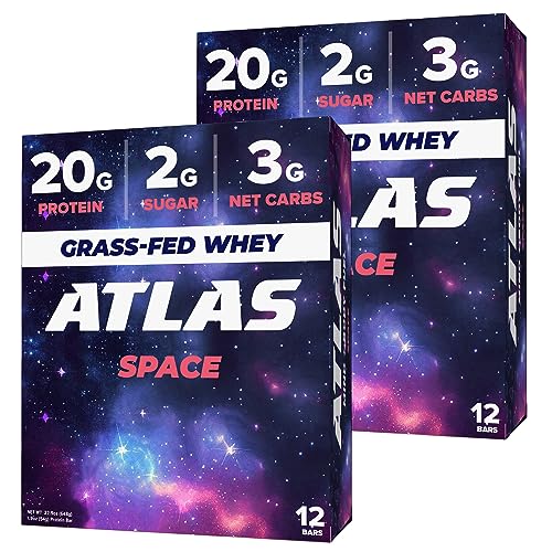 Atlas Protein Bar, 20g Protein, 1g Sugar, Clean Ingredients, Gluten Free, Dark Chocolate Almond (12 Count, Pack of 1)