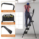 HBTower 3 Step Ladder, Folding Step Stool with Wide Anti-Slip Pedal, 500lbs Sturdy Steel Ladder, Convenient Handgrip, Lightweight, Portable Steel Step Stool, Black