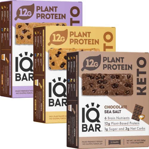 IQBAR Brain and Body Keto Protein Bars - Chocolate Lovers Variety Keto Bars - 12-Count Energy Bars - Low Carb Protein Bars - High Fiber Vegan Bars and Low Sugar Meal Replacement Bars - Vegan Snacks