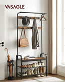 VASAGLE Coat Rack, Hall Tree with Shoe Bench for Entryway, Entryway Bench with Coat Rack, 4-in-1, with 9 Removable Hooks, a Hanging Rod, 13.3 x 28.3 x 72.1 Inches, Rustic Brown and Black UHSR40B