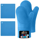 Gorilla Grip Heat and Slip Resistant Silicone Oven Mitts Set, Soft Cotton Lining, Waterproof, BPA-Free, Long Flexible Thick Gloves for Cooking, Kitchen Mitt Potholders, 12.5 in, Black