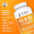 Dr. Berg D3 K2 Vitamin 5000 IU w/MCT Powder - Includes 50 mcg MK7 Vitamin K2, Purified Bile Salts, Zinc & Magnesium for Ultimate Absorption - K2 D3 Vitamin Supplement - 60 Capsules