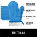 Gorilla Grip Heat and Slip Resistant Silicone Oven Mitts Set, Soft Cotton Lining, Waterproof, BPA-Free, Long Flexible Thick Gloves for Cooking, Kitchen Mitt Potholders, 12.5 in, Black