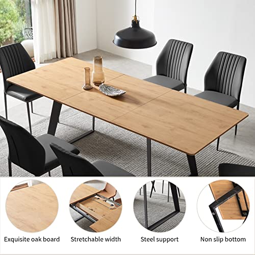 ZckyCine Modern mid-Century Dining Table Dining Table and Chairs for 6 Rectangular Wooden Dining Table Expandable Dining Table Space-Saving Multifunctional Dining Table (Table+6 Brown Chairs)