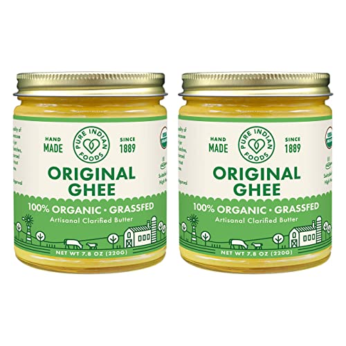 Copy of Pure Indian Foods Organic Grassfed Original Ghee, 14 oz, Pasture Raised, Gluten-Free, Non-GMO, Paleo, Keto-Friendly Cooking Fat/Oil, Clarified Butter (16 fl oz / 1 pint)