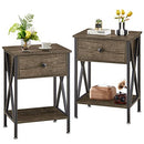 VECELO Modern Versatile Nightstands X-Design Side End Table Night Stand Storage Shelf with Bin Drawer for Living Room Bedroom, Set of 2 (Brown)
