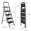 HBTower 3 Step Ladder, Folding Step Stool with Wide Anti-Slip Pedal, 500lbs Sturdy Steel Ladder, Convenient Handgrip, Lightweight, Portable Steel Step Stool, Black