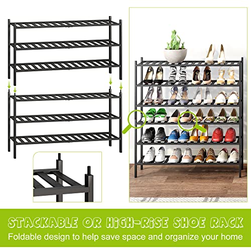 BMOSU 2-Tier Bamboo Shoe Rack Premium Stackable Shoe Shelf Storage Organizer for Hallway Closet Living Room Entryway Organizer (Natural Bamboo)